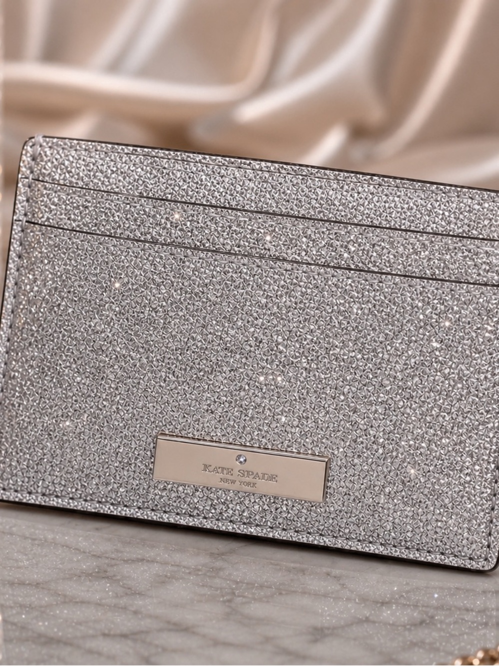 Kate Spade Glitter Silver Cardholder NWT